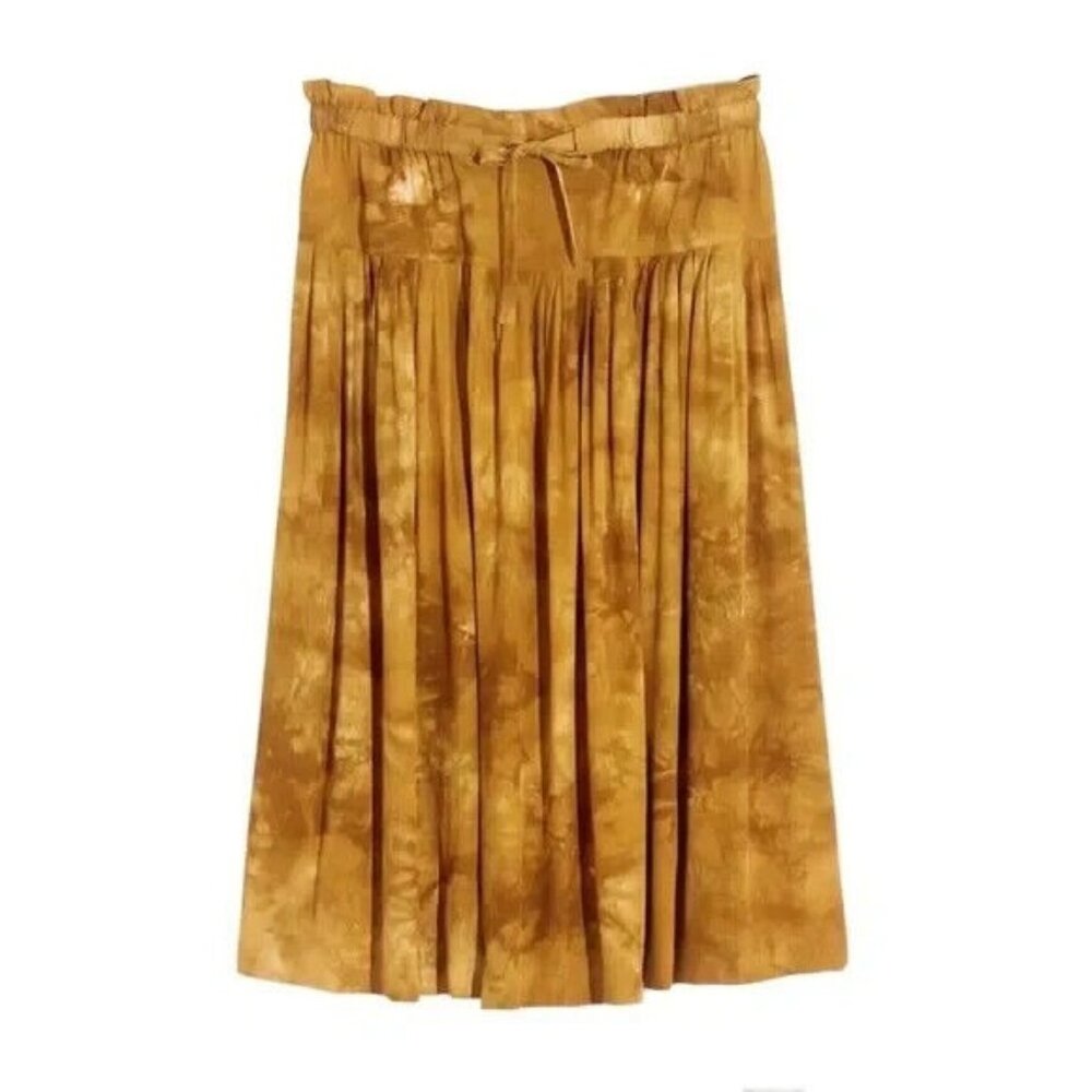 Madewell Womens Size Small Tie Front Skirt Egyptian Mustard Tie Dye Pleated EUC